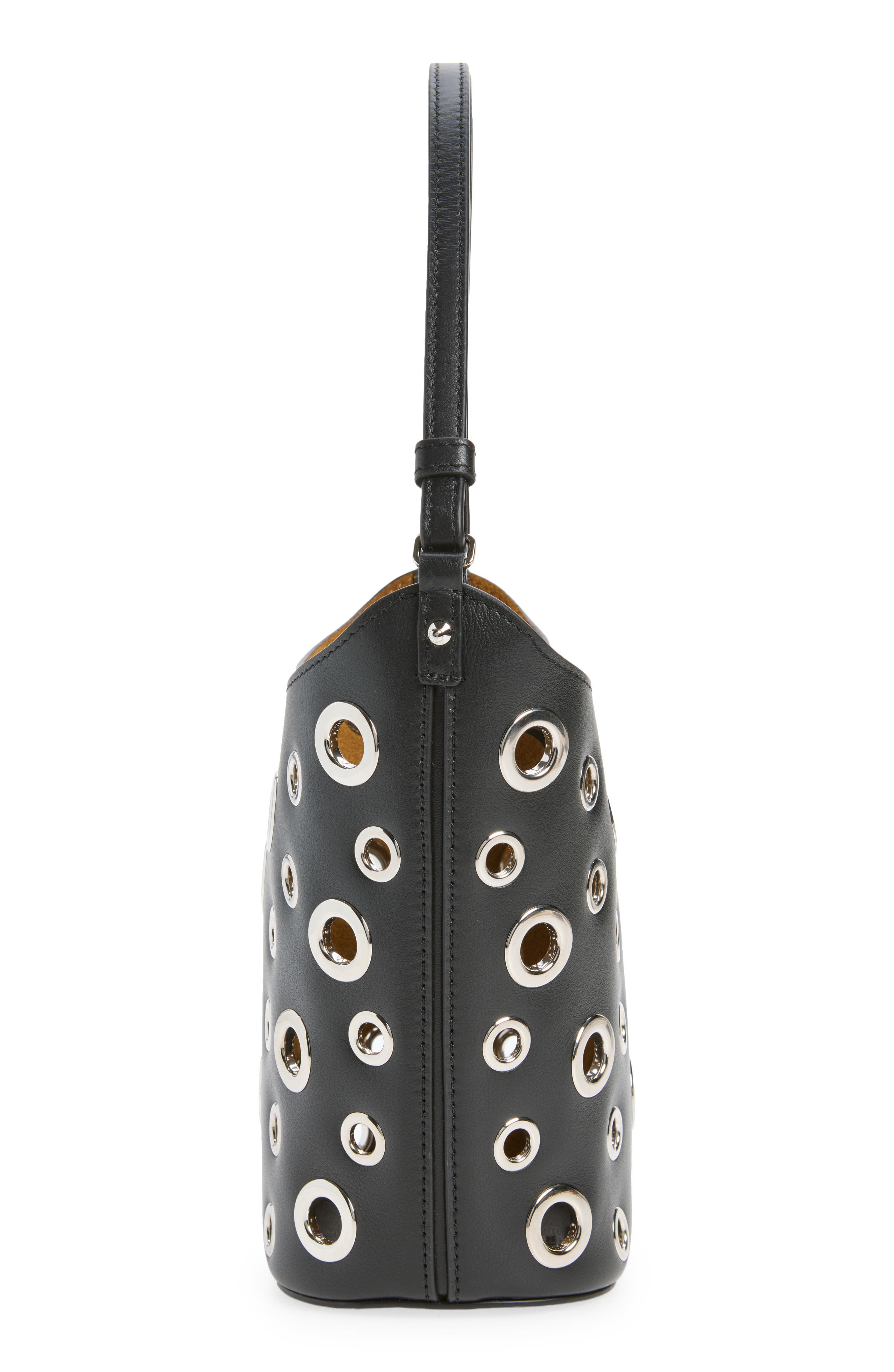 Striped Mini Bucket Bag, Alternate, color, BLACK
