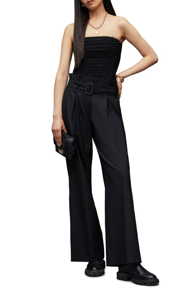Kym Ruched Strapless Corset Top, Alternate, color, BLACK