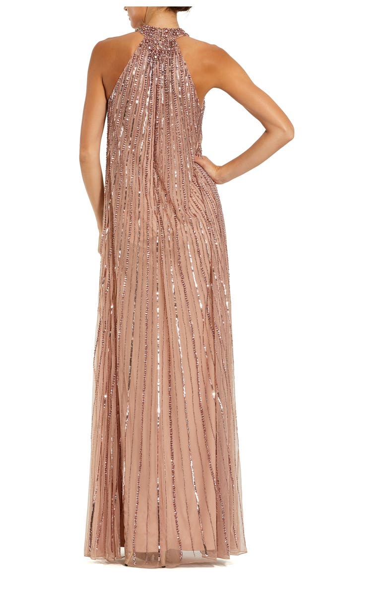 Mac Duggal Sleeveless Halter Neck Mesh Sequin Trapeze Gown, Alternate, color, Antique Rose
