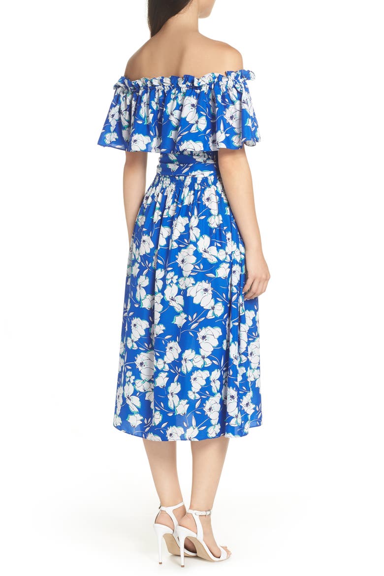 Eliza Off the Shoulder Midi Dress, Alternate, color, COBALT