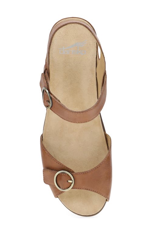 Dansko Candace Ankle Strap Wedge Sandal In Tan Burnished Nappa