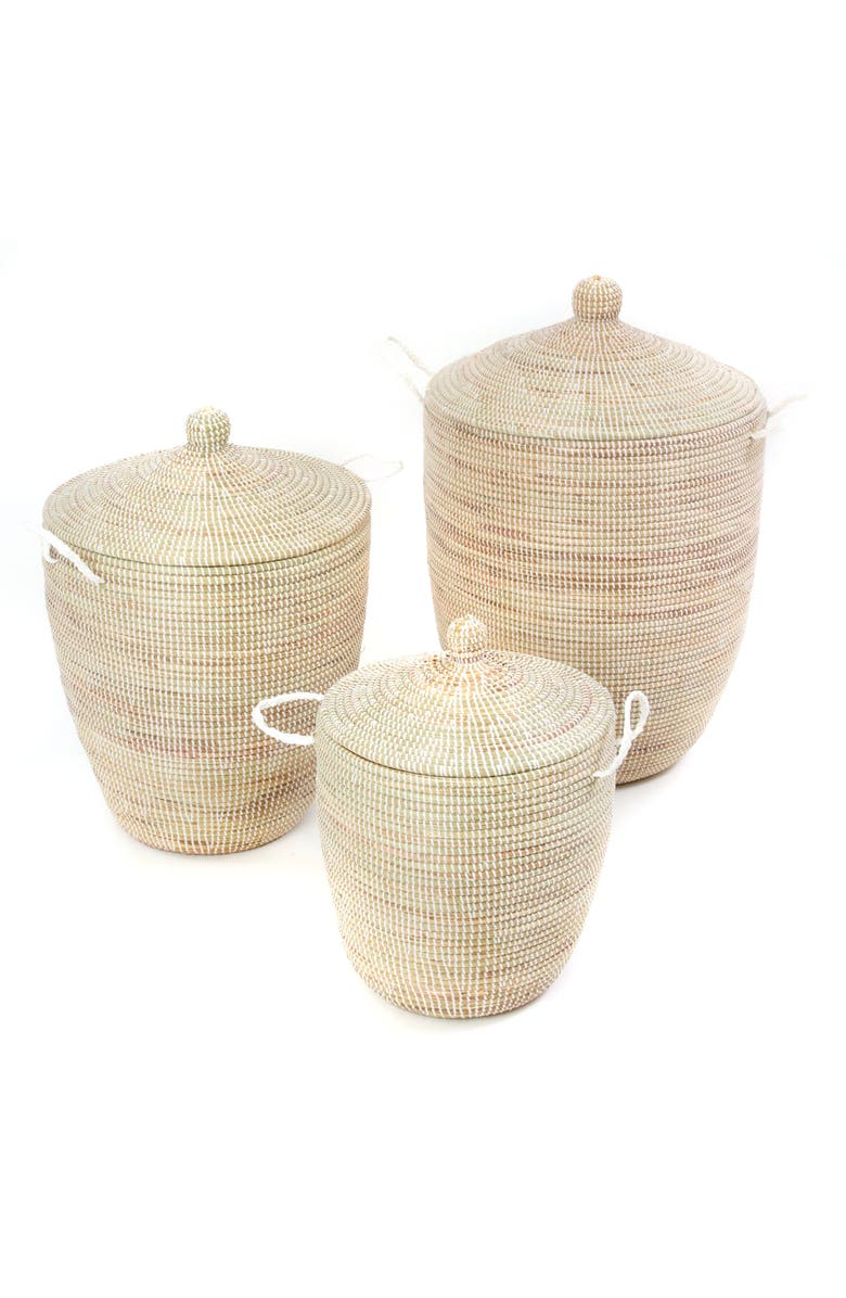 African Modern Set of Three Solid White Hampers, Main, color, White