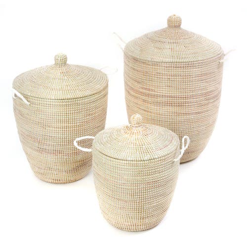African Modern Set Of Three Solid White Hampers
