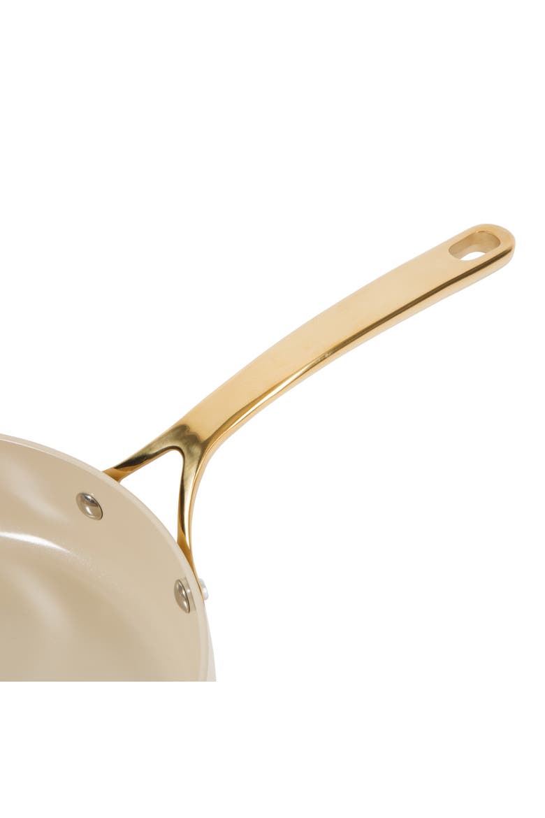 10 Inch Heavy Duty Aluminum Premium PFA Free Ceramic Nonstick Saute/Deep Frying Pan Skillet with Lid, Alternate, color, Linen White with Gold Handle