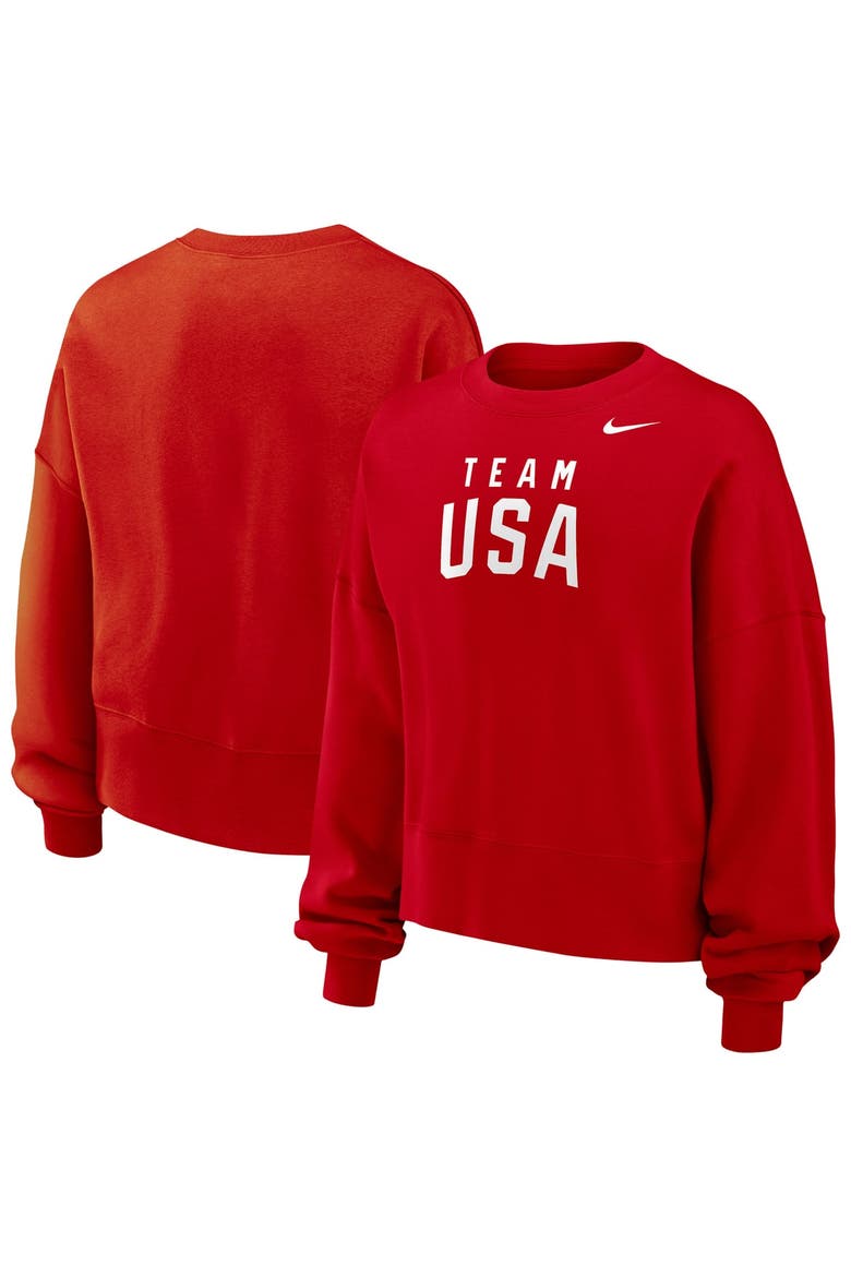 Women's Nike  Red Team USA Oversized Phoenix Fleece Sweatshirt, Main, color, Red