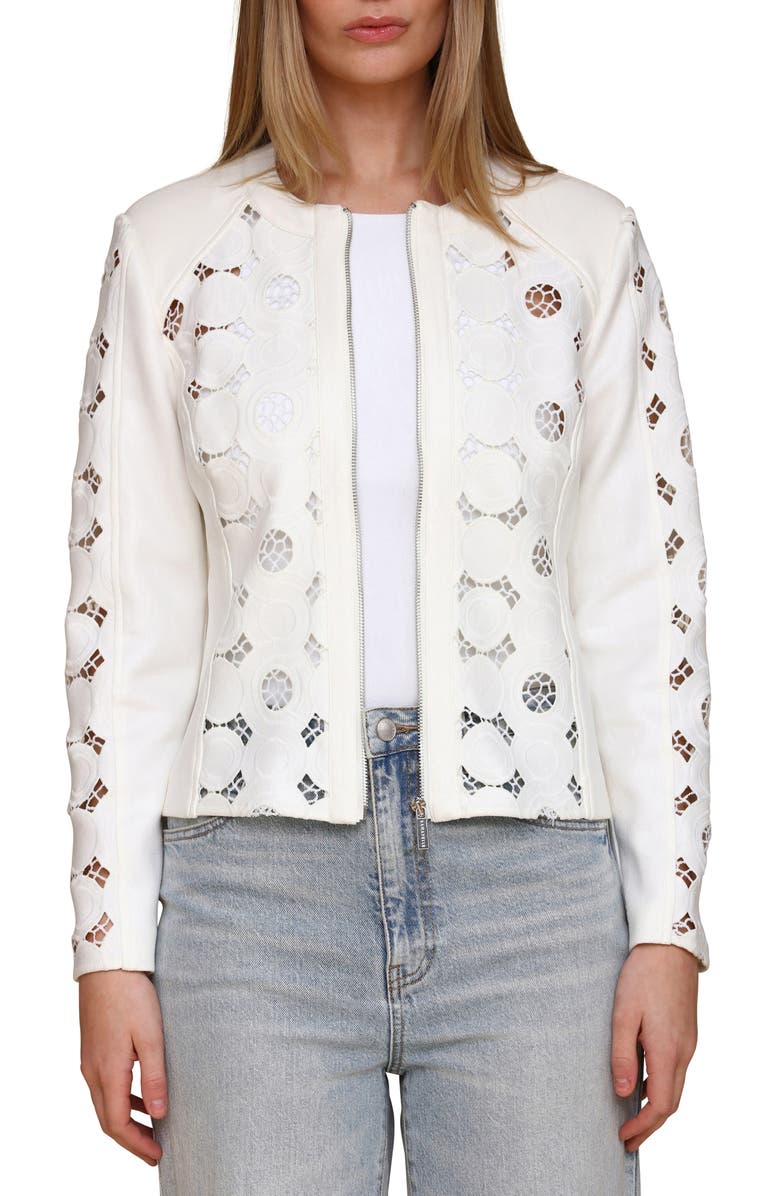 Bagatelle Mixed Media Lace Detail Jacket, Alternate, color, 