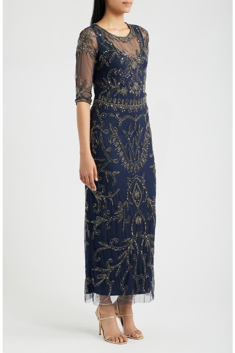 Sequin Illusion Gown, Alternate, color, NAVY 410