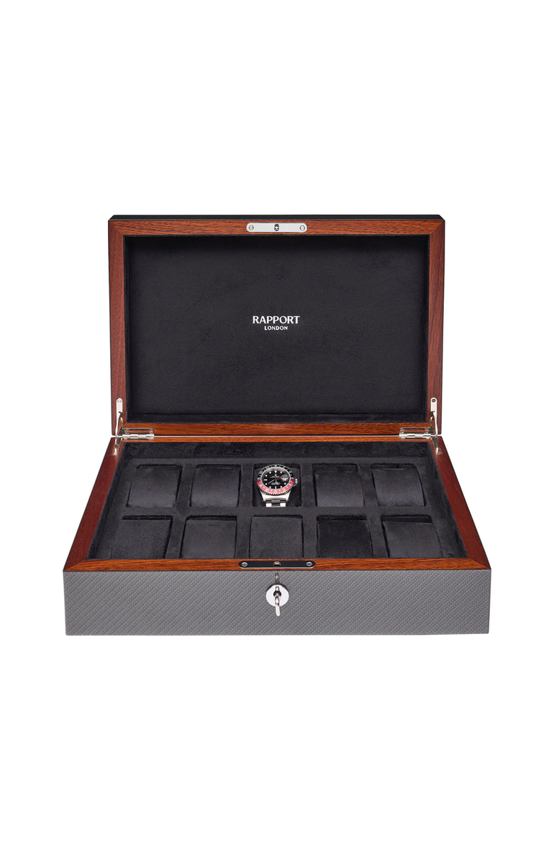 Rapport London Carbon Fibre Ten Watch Box, Main, color, Grey