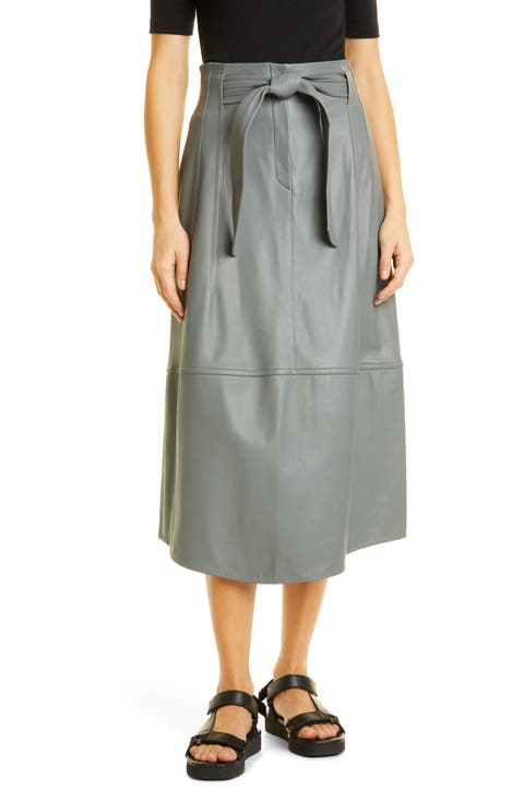 Topstitch Belted Leather Skirt