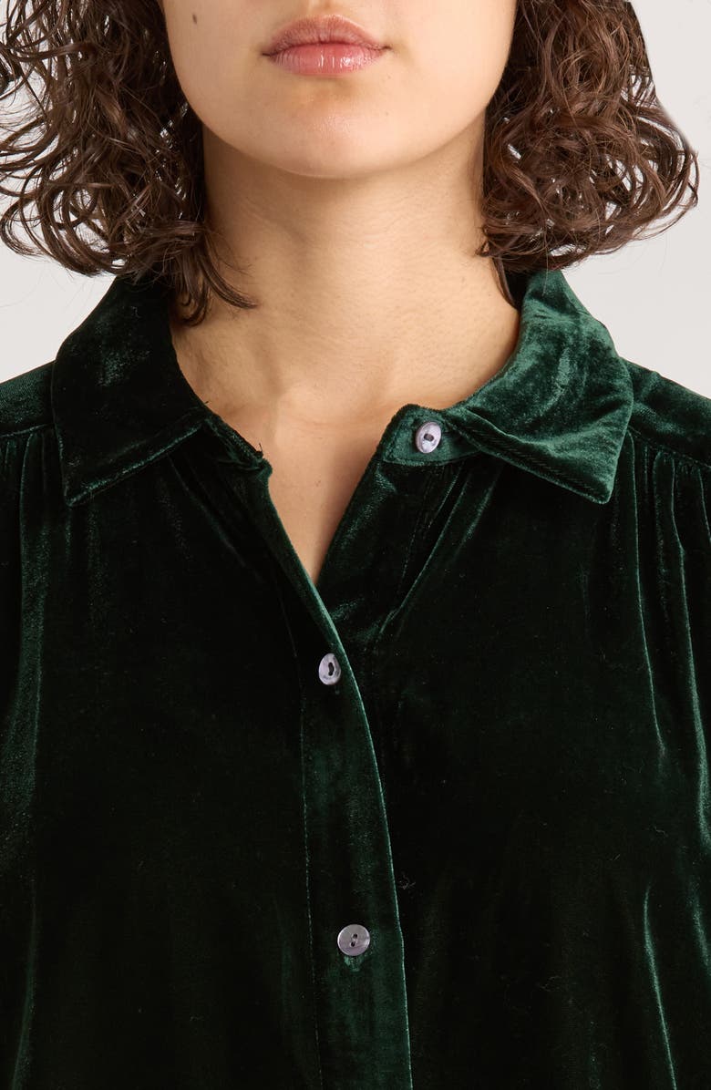 Marine Layer Bella Oversize Velvet Button-Up Shirt, Alternate, color, Emerald