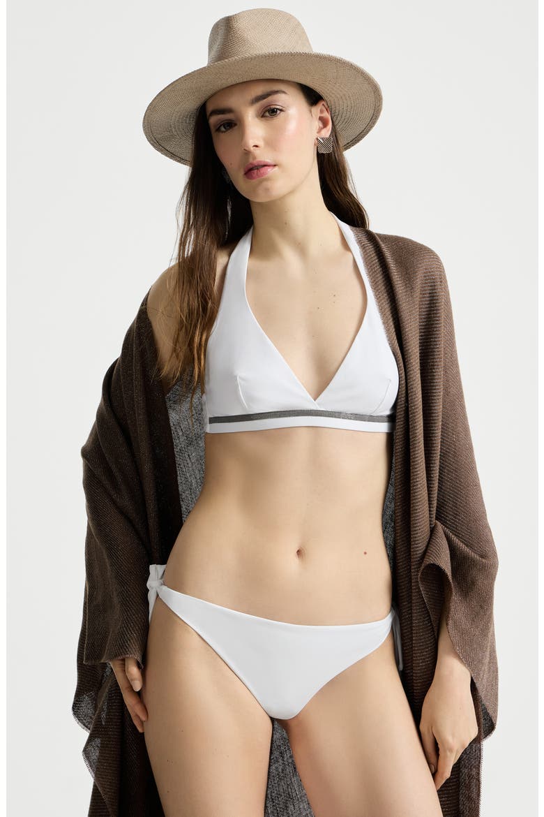 Techno jersey bikini top with monili, Alternate, color, White