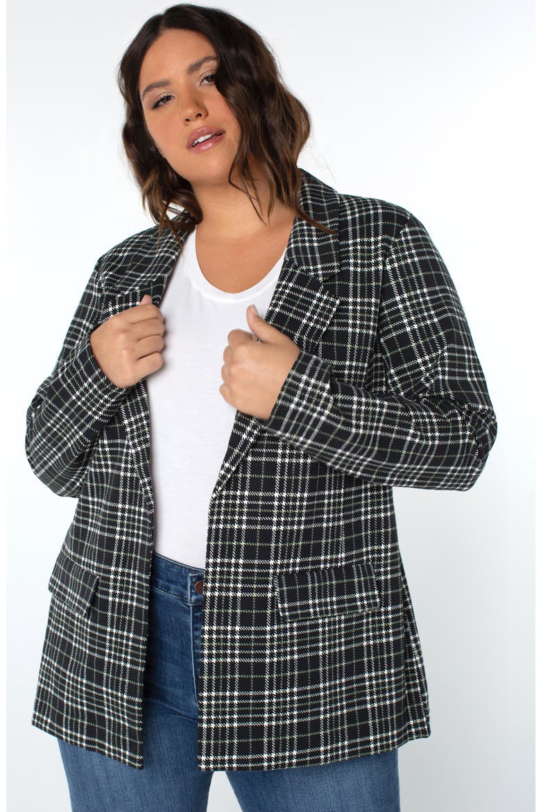 Plaid Boyfriend Blazer, Alternate, color, BLACK/ OLIVE GLEN