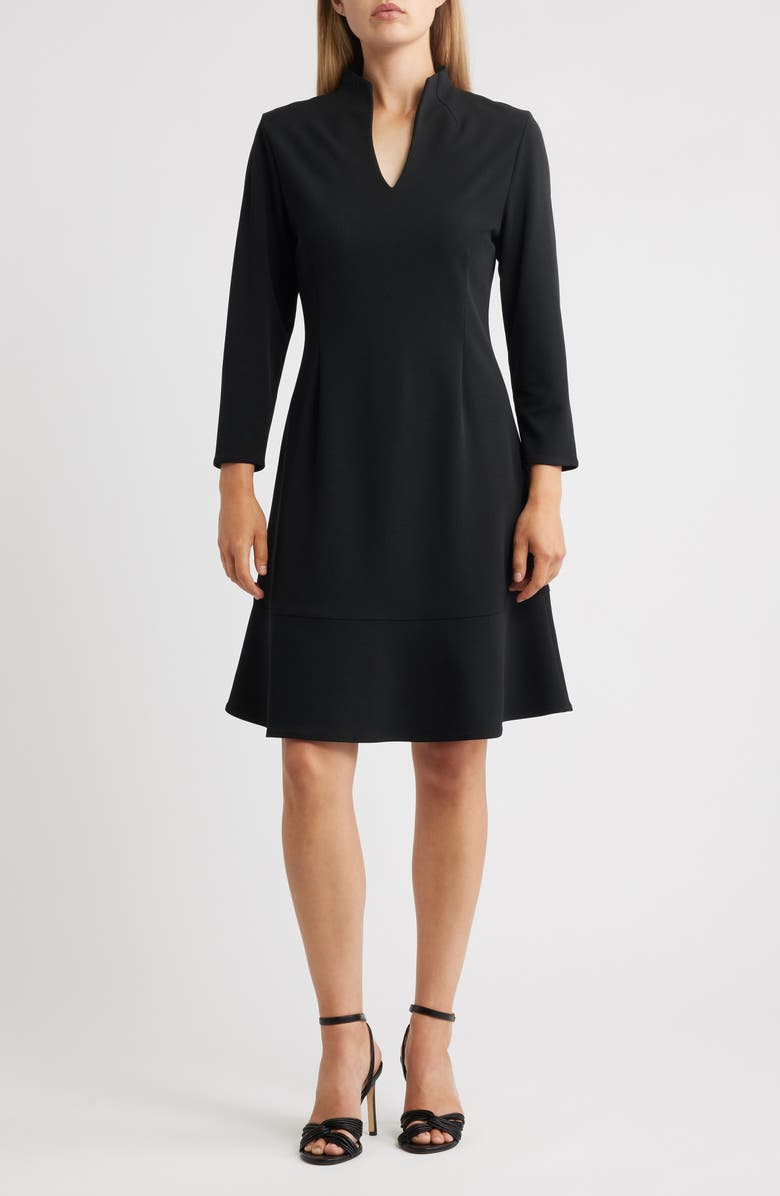 Ming Wang Long Sleeve Stretch Crepe Fit & Flare Dress, Main, color,