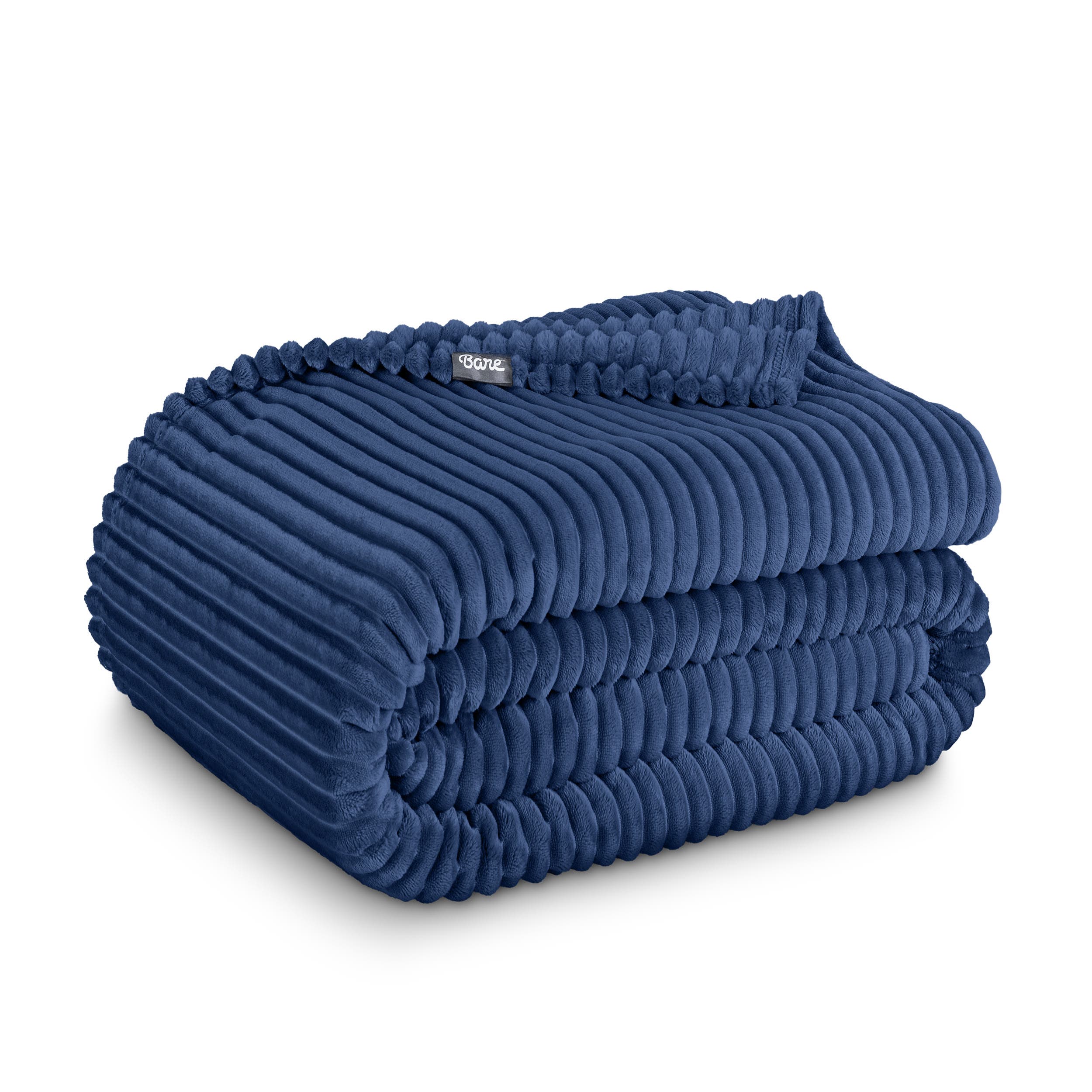 Bare Home Ribbed Microplush Fleece Throw Blanket - Dark Blue, One Size