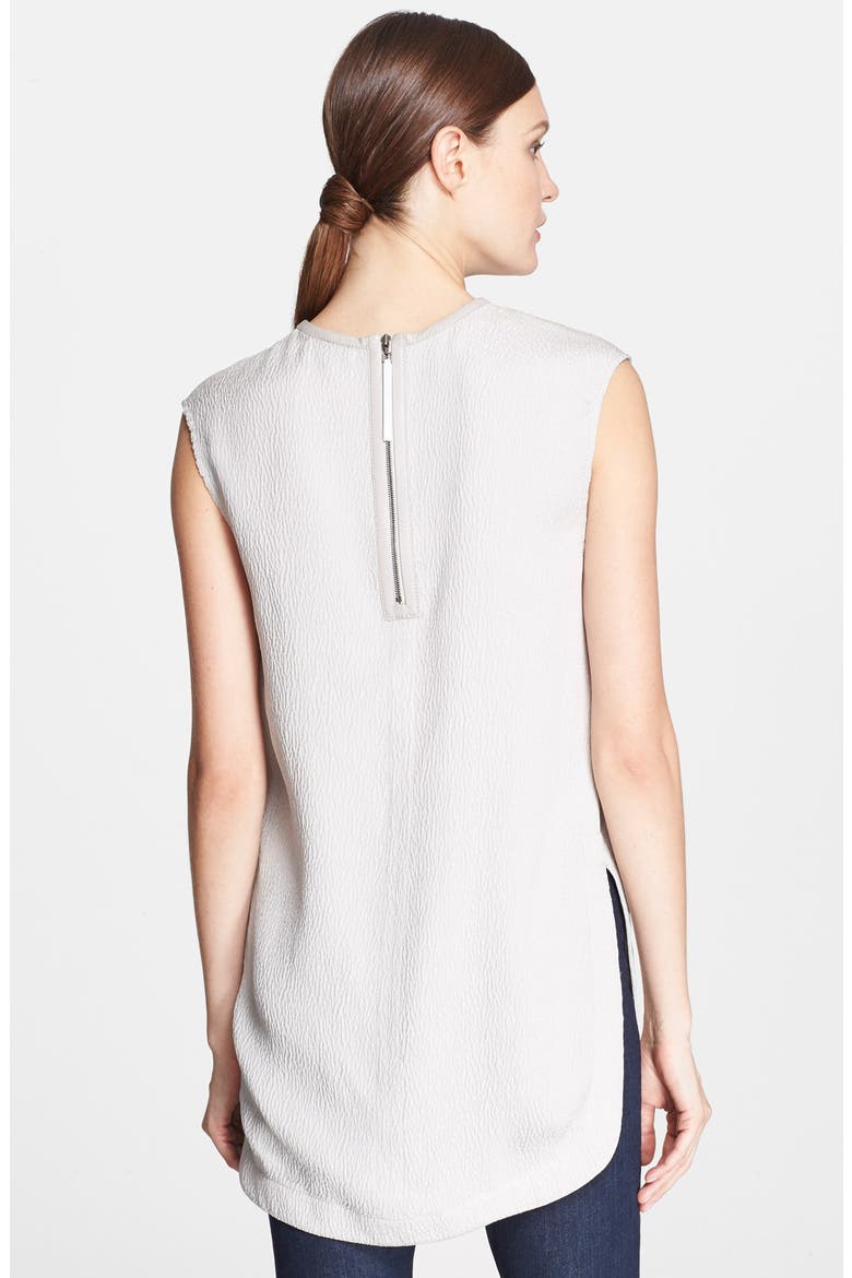 Leather Trim Textured Silk Top, Alternate, color, STONE