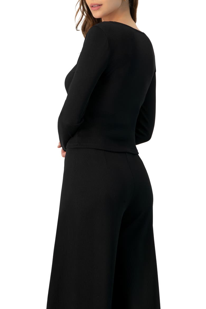 Ribbed Long Sleeve Crop Top, Alternate, color, Black