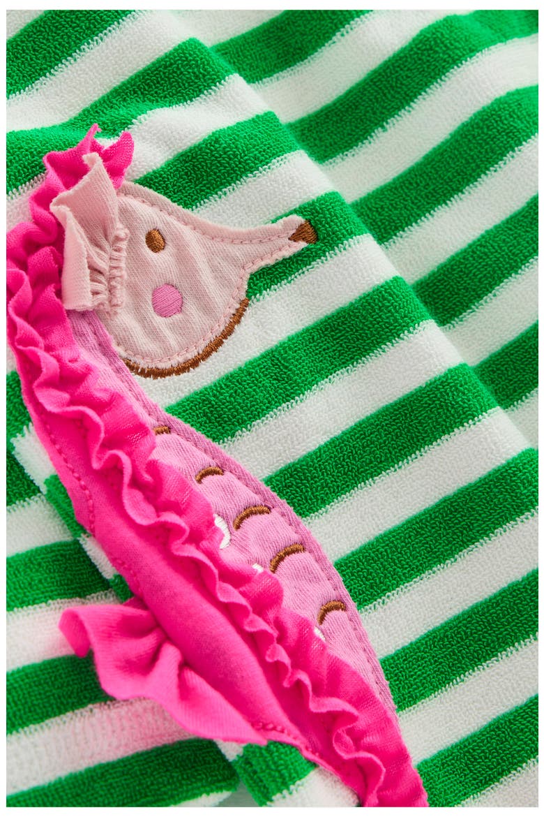 Kids' Mara Stripe Seahorse Appliqué Terry Cloth Cover-Up Hoodie, Alternate, color, GREEN SEAHORSE STRIPE