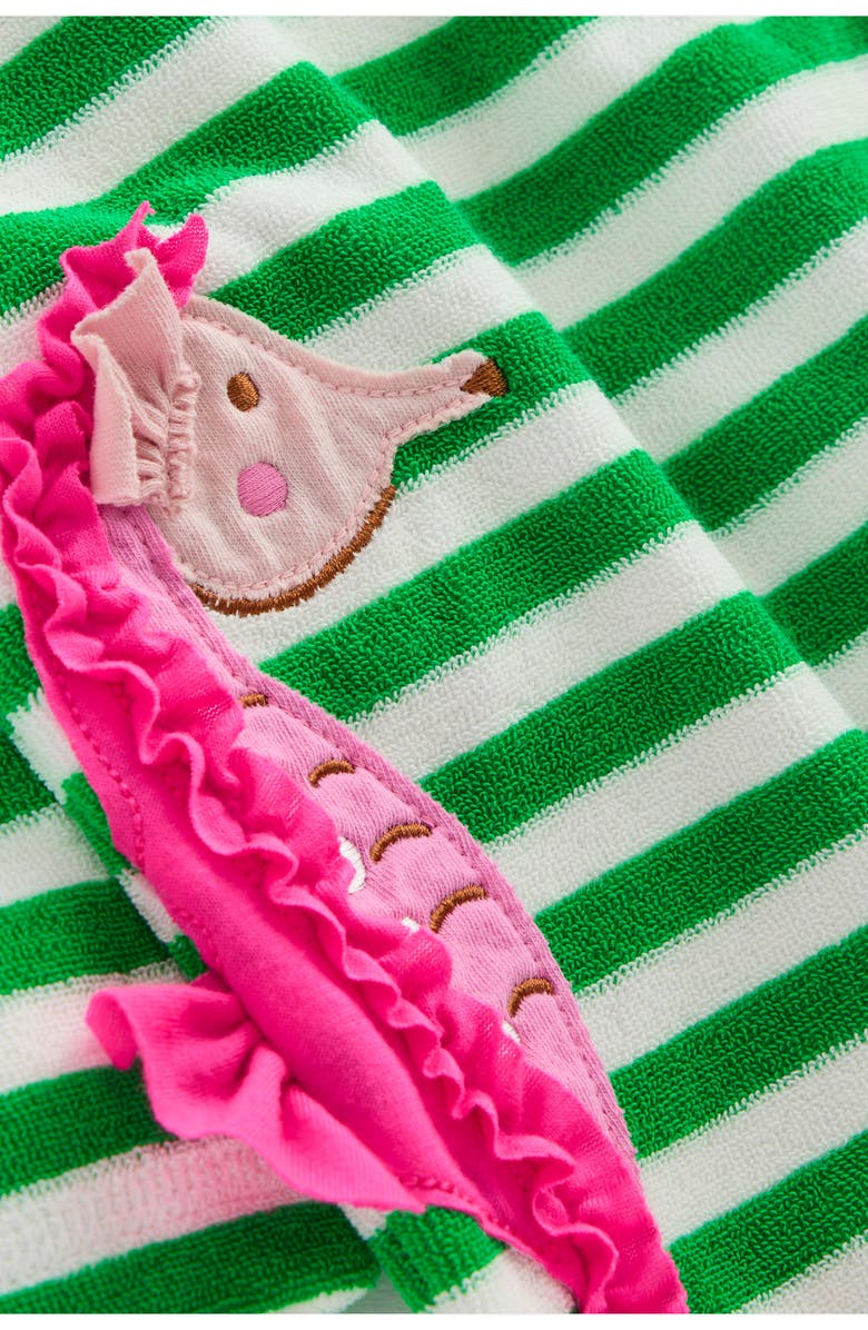 Mini Boden Kids' Mara Stripe Seahorse Appliqué Terry Cloth Cover-Up Hoodie, Alternate, color, 