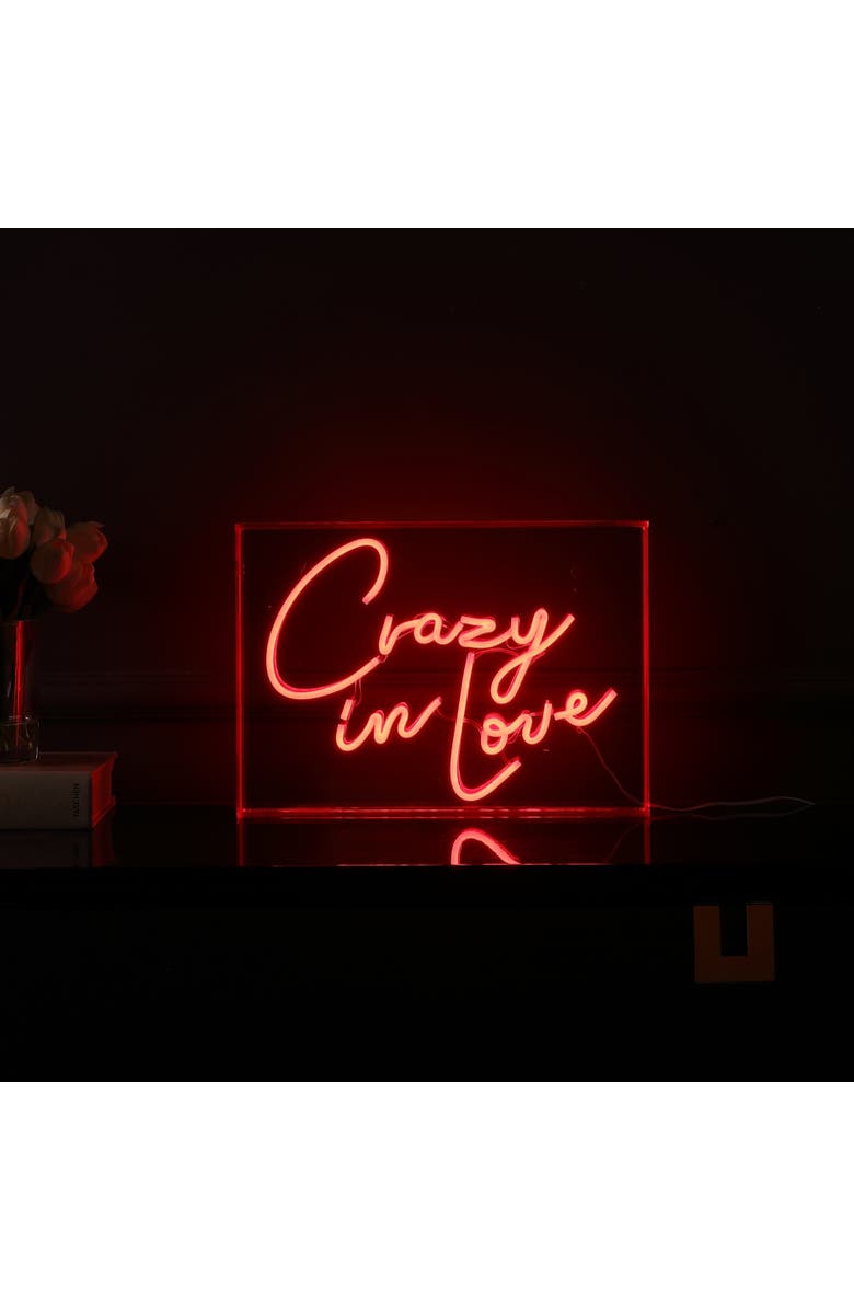 JONATHAN Y 10" Contemporary Glam Acrylic Box USB Operated LED Neon Light, Alternate, color, Red