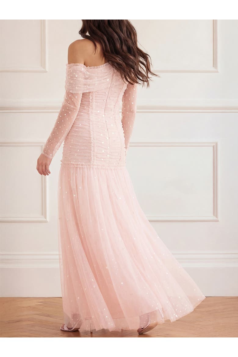 Gigi Dot One-Shoulder Ruched Gown, Alternate, color, Cream/Peony Pink
