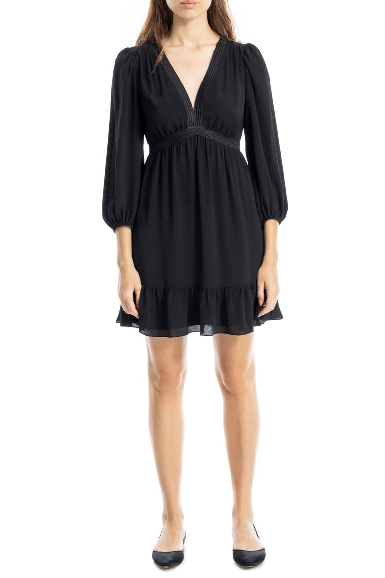 V-Neck Three-Quarter Sleeve Minidress, Main, color, BLACK