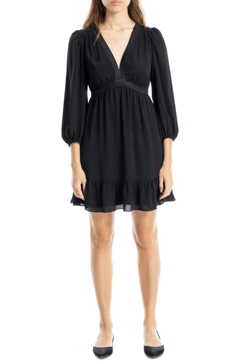 MAX STUDIO V-Neck Three-Quarter Sleeve Minidress, Main, color, Black