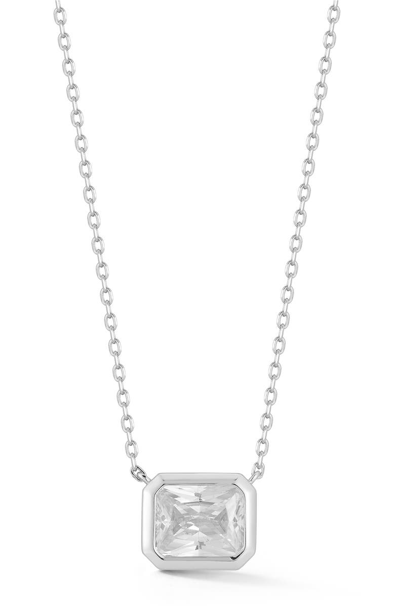 GLAZE JEWELRY Sterling Silver Rectangle Solitaire Pendant Necklace, Main, color, Silver