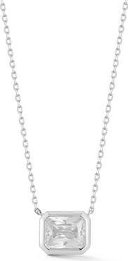GLAZE JEWELRY Sterling Silver Rectangle Solitaire Pendant Necklace