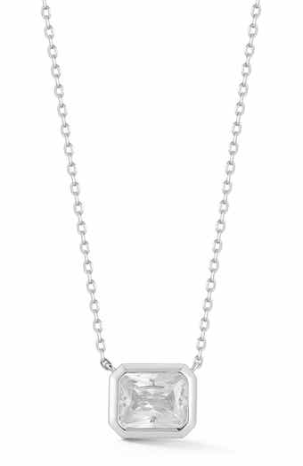 Sterling Silver Rectangle Solitaire Pendant Necklace