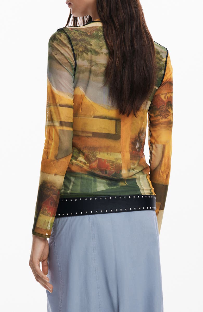 Desigual Love Life Long Sleeve Mesh T-Shirt, Alternate, color, Yellow