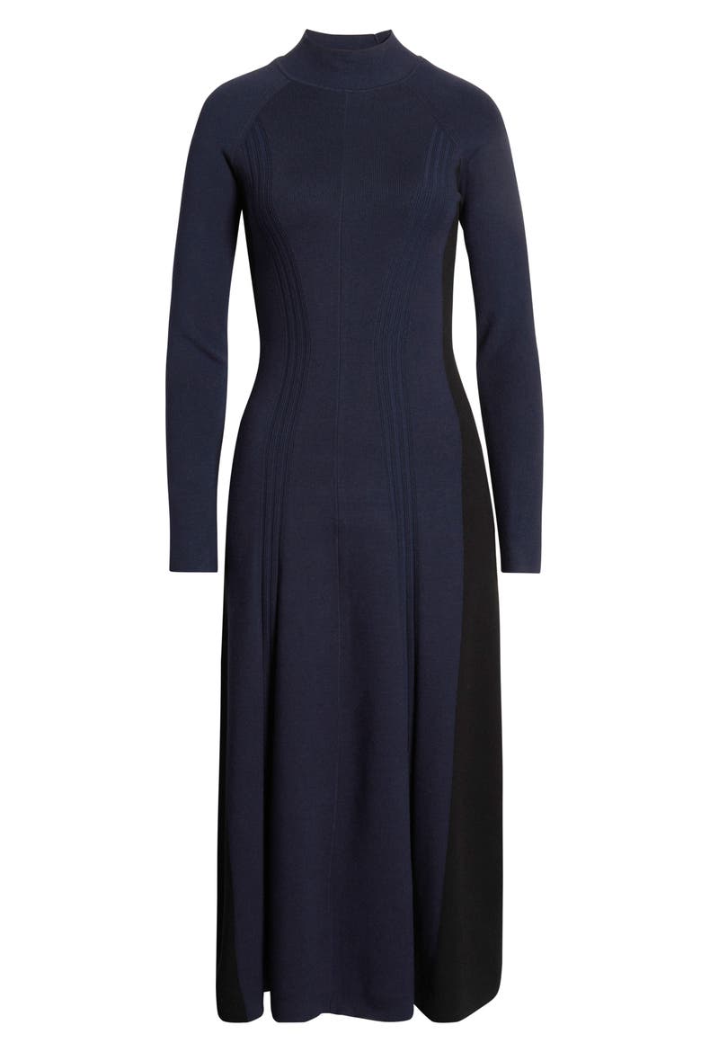 Zaya Mock Neck Long Sleeve Rib Dress, Alternate, color, NAVY/BLACK