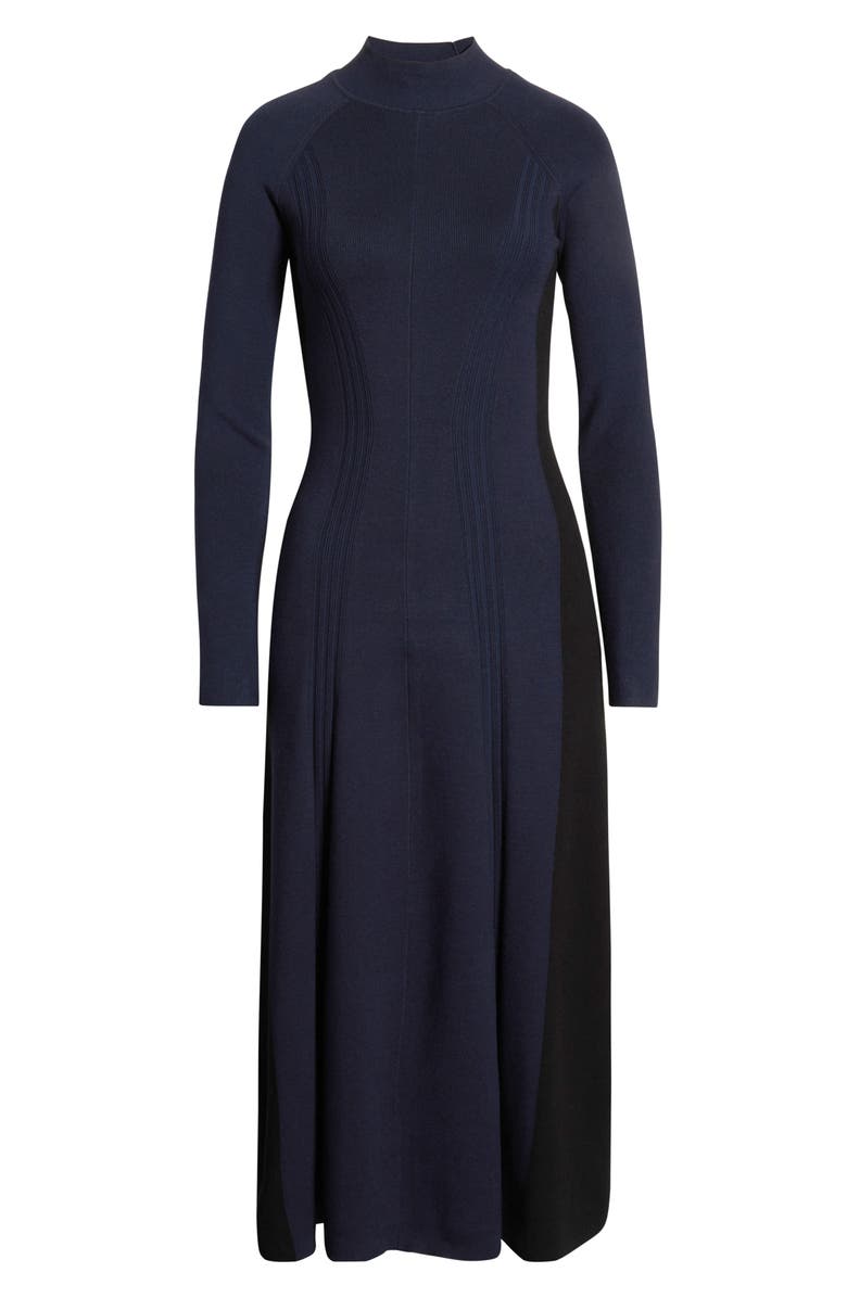 Reiss Zaya Mock Neck Long Sleeve Rib Dress, Alternate, color, Navy/Black