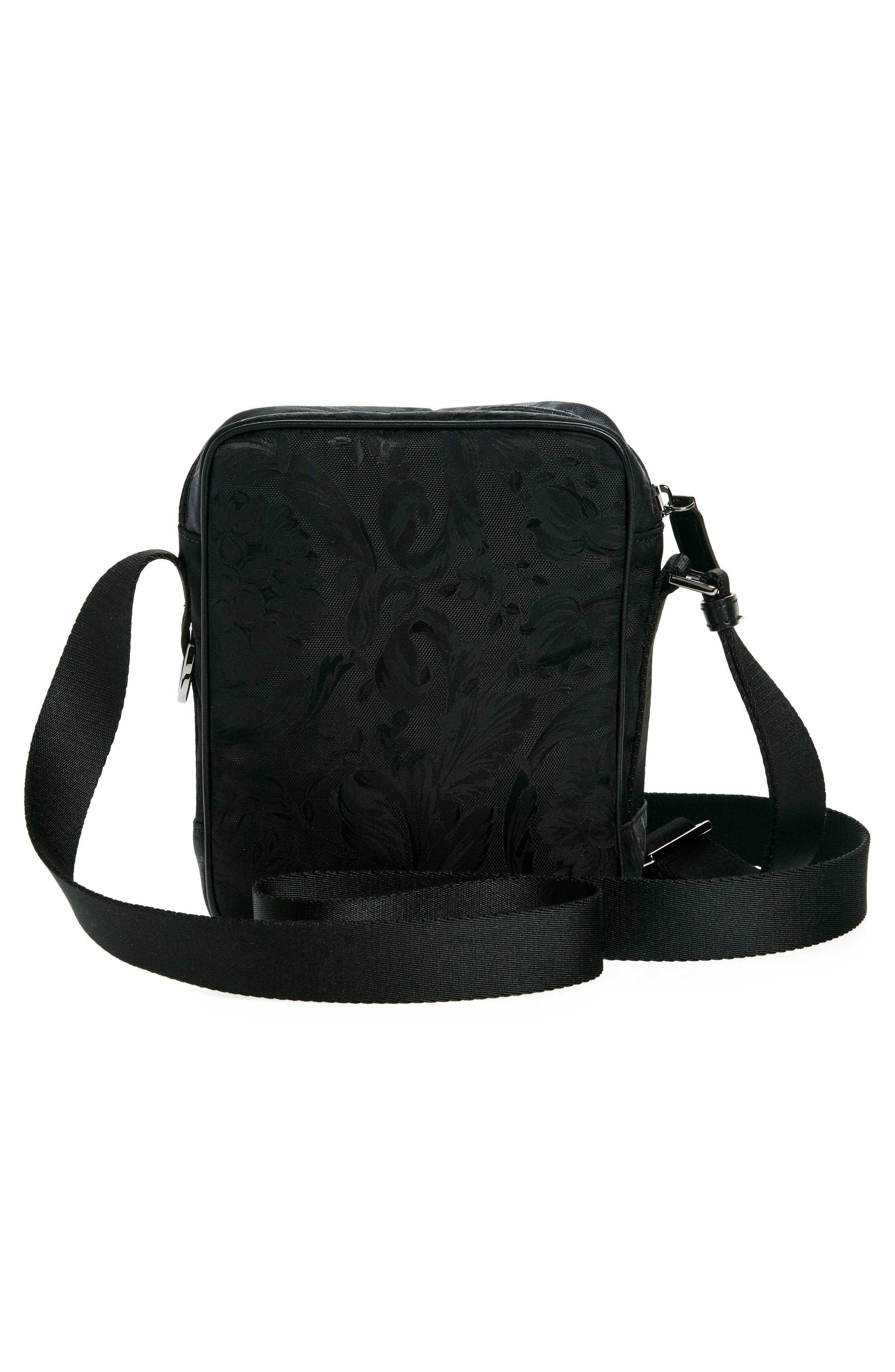 Versace Barocco Nylon Messenger Bag, Alternate, color, Black-Ruthenium