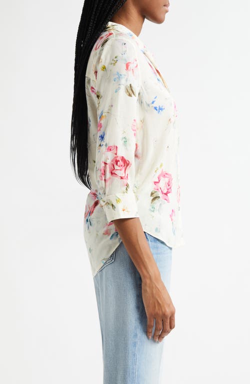 L Agence L'agence Camille Print Button-up Shirt In Ivory Multi Watercolor Floral