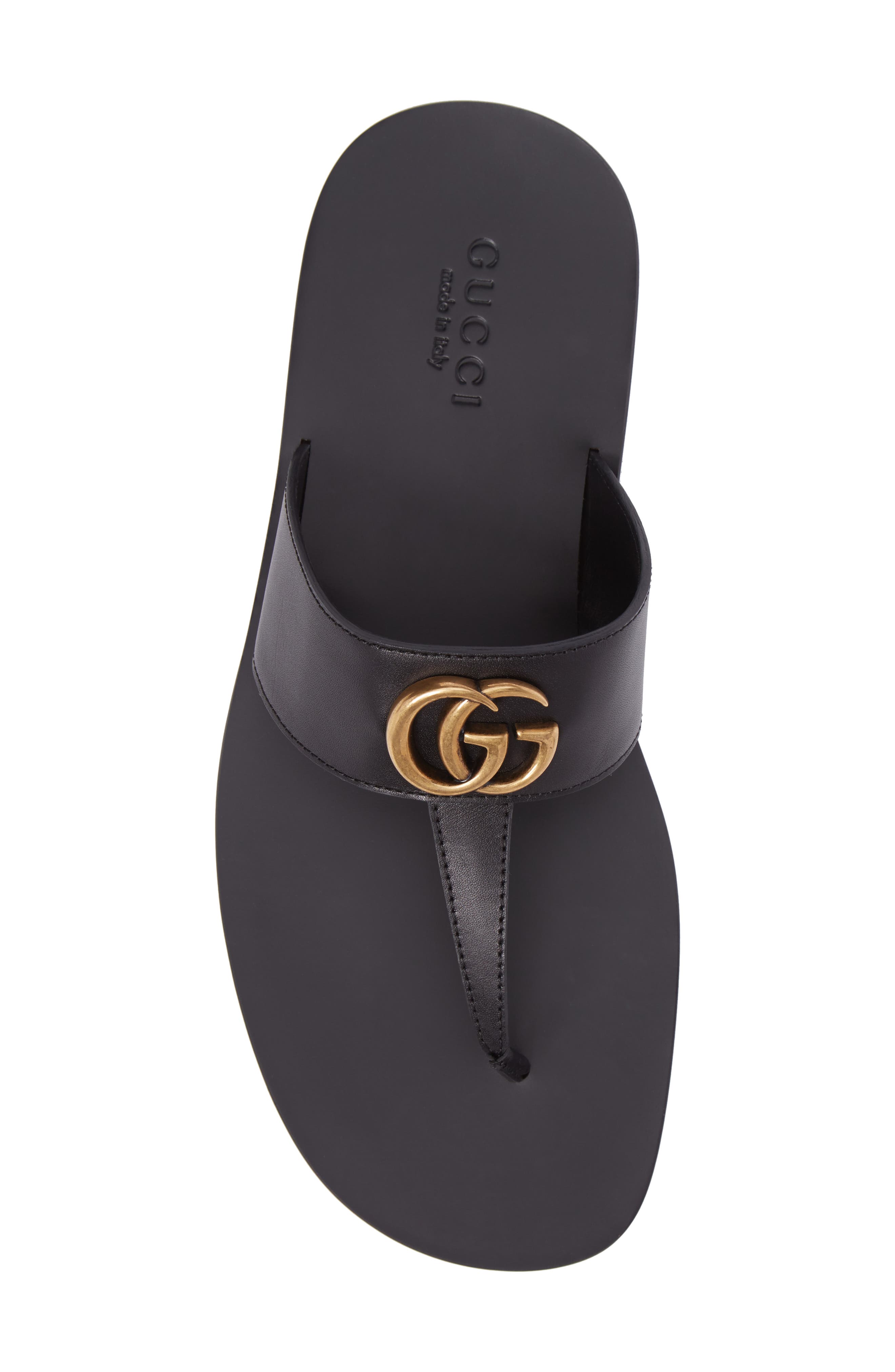 Gucci Marmont Double G Leather Thong Sandal, Alternate, color, 
