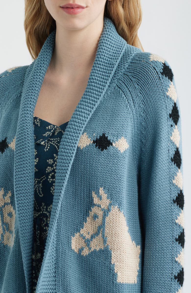 THE GREAT. Stable Lodge Jacquard Cardigan, Alternate, color, Blue Bell
