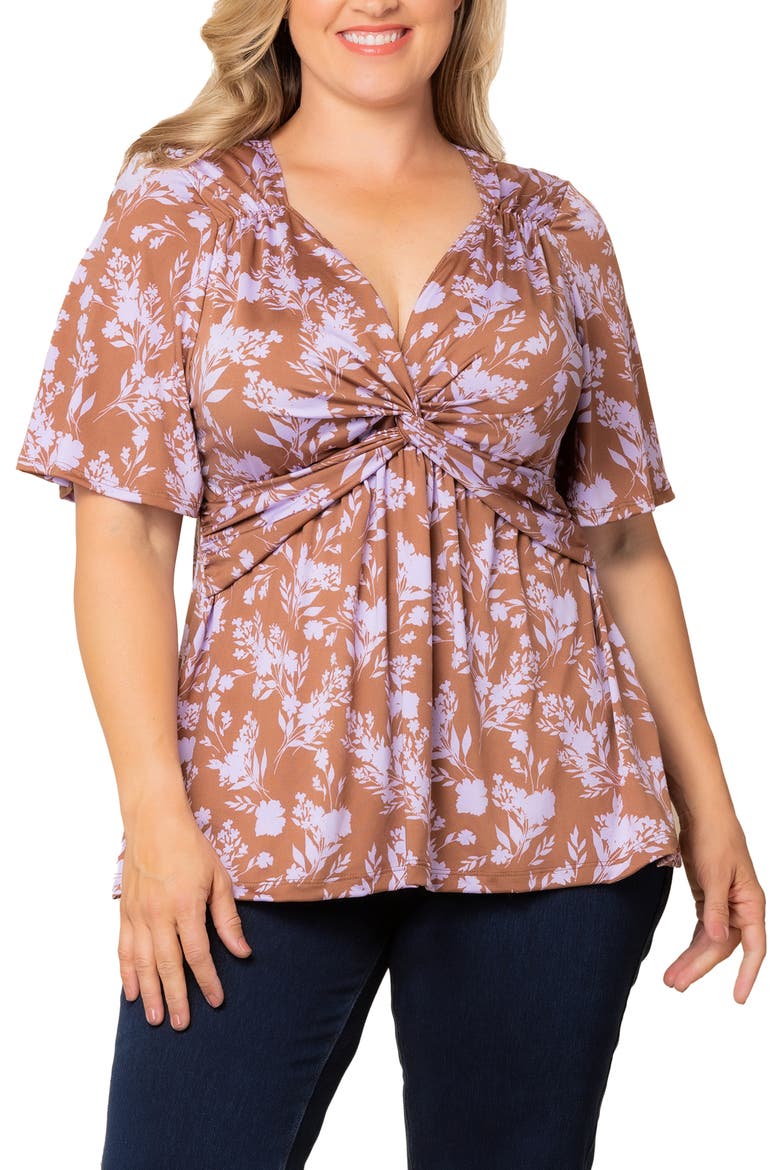 Abby Twist Front Top, Main, color, LAVENDER FLORALS