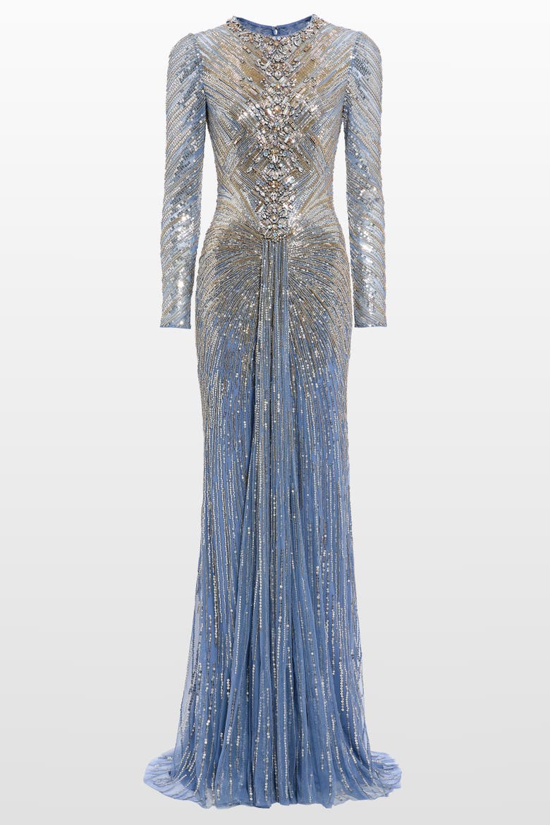 Wiona Sequin-Embellished Gown, Main, color, Denim
