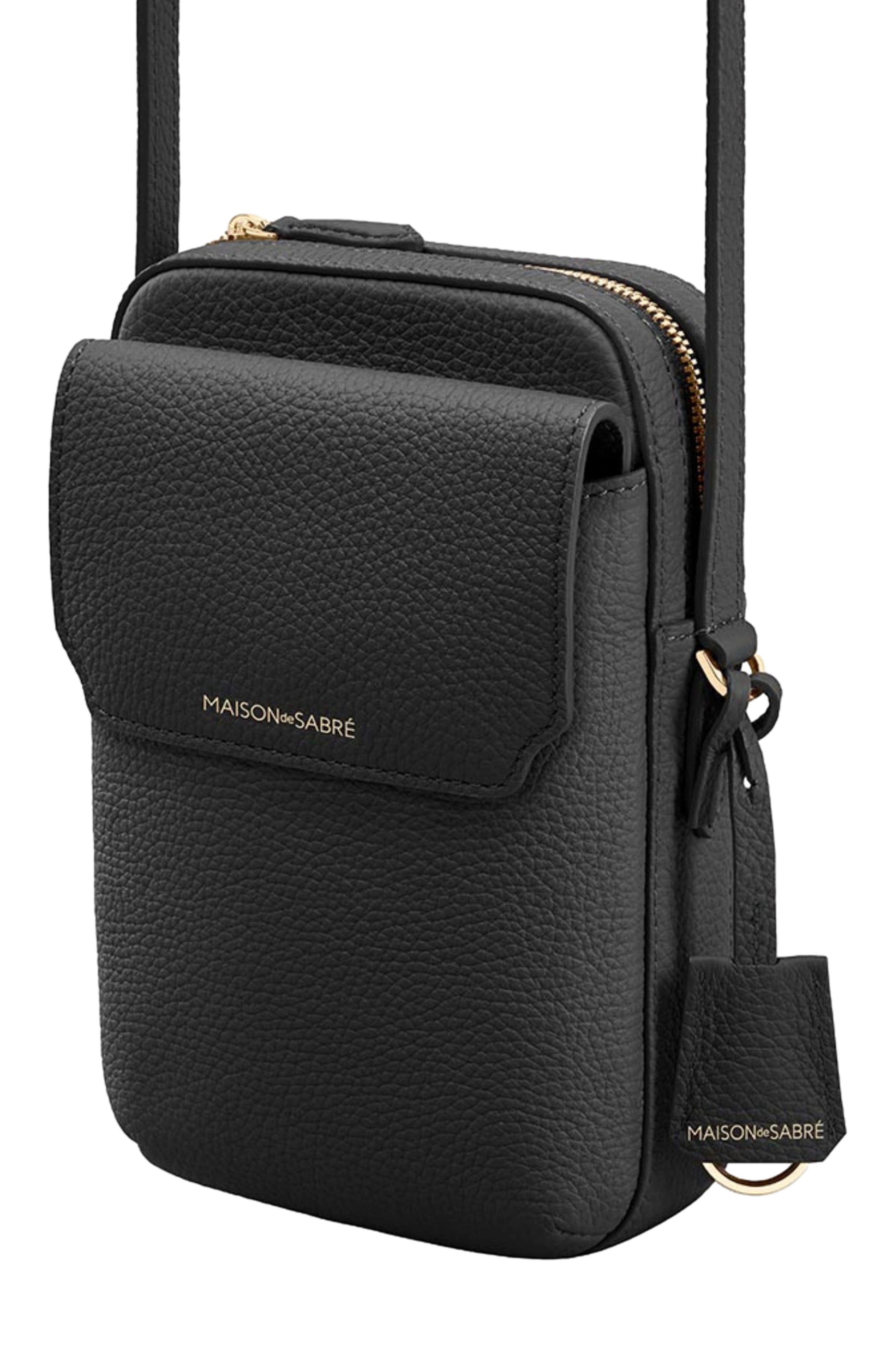 MAISON de SABRÉ Leather Zip Phone Pouch, Alternate, color, Black Caviar