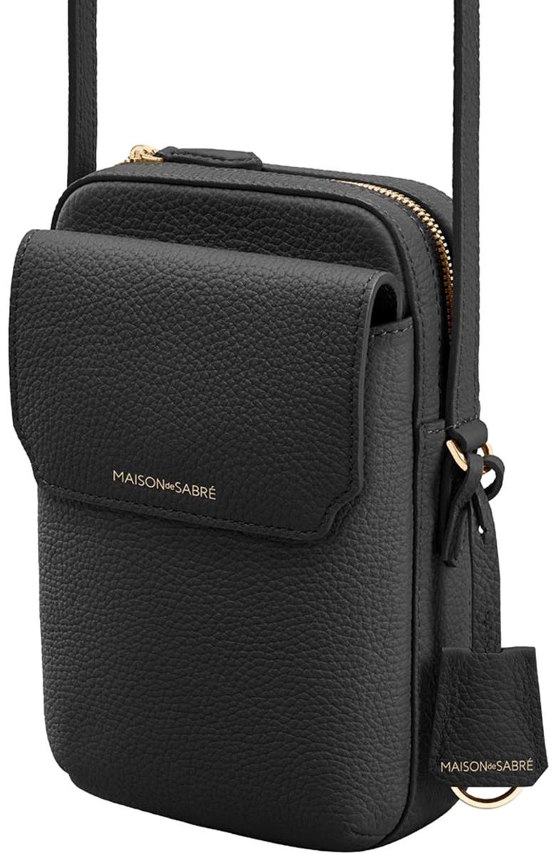 MAISON de SABRÉ Leather Zip Phone Pouch, Alternate, color, Black Caviar