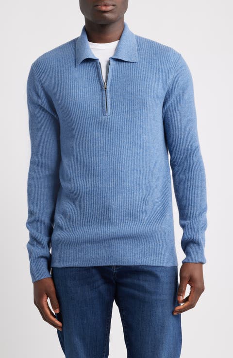 Monty Ribbed Merino Wool Quarter Zip Polo Sweater