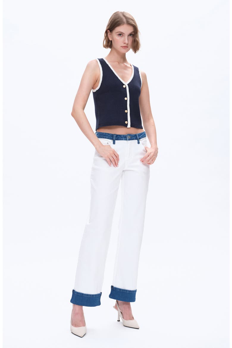 Contrast Mid Rise Relaxed Straight Leg Jeans, Alternate, color, WHITE