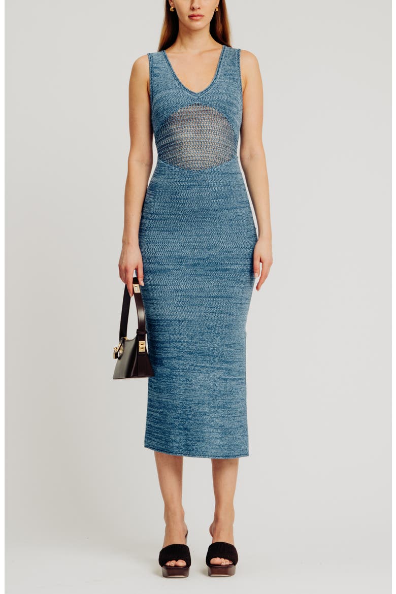 Melanie Crochet Body-Con Midi Dress, Main, color, DENIM BLUE/ SKY BLUE