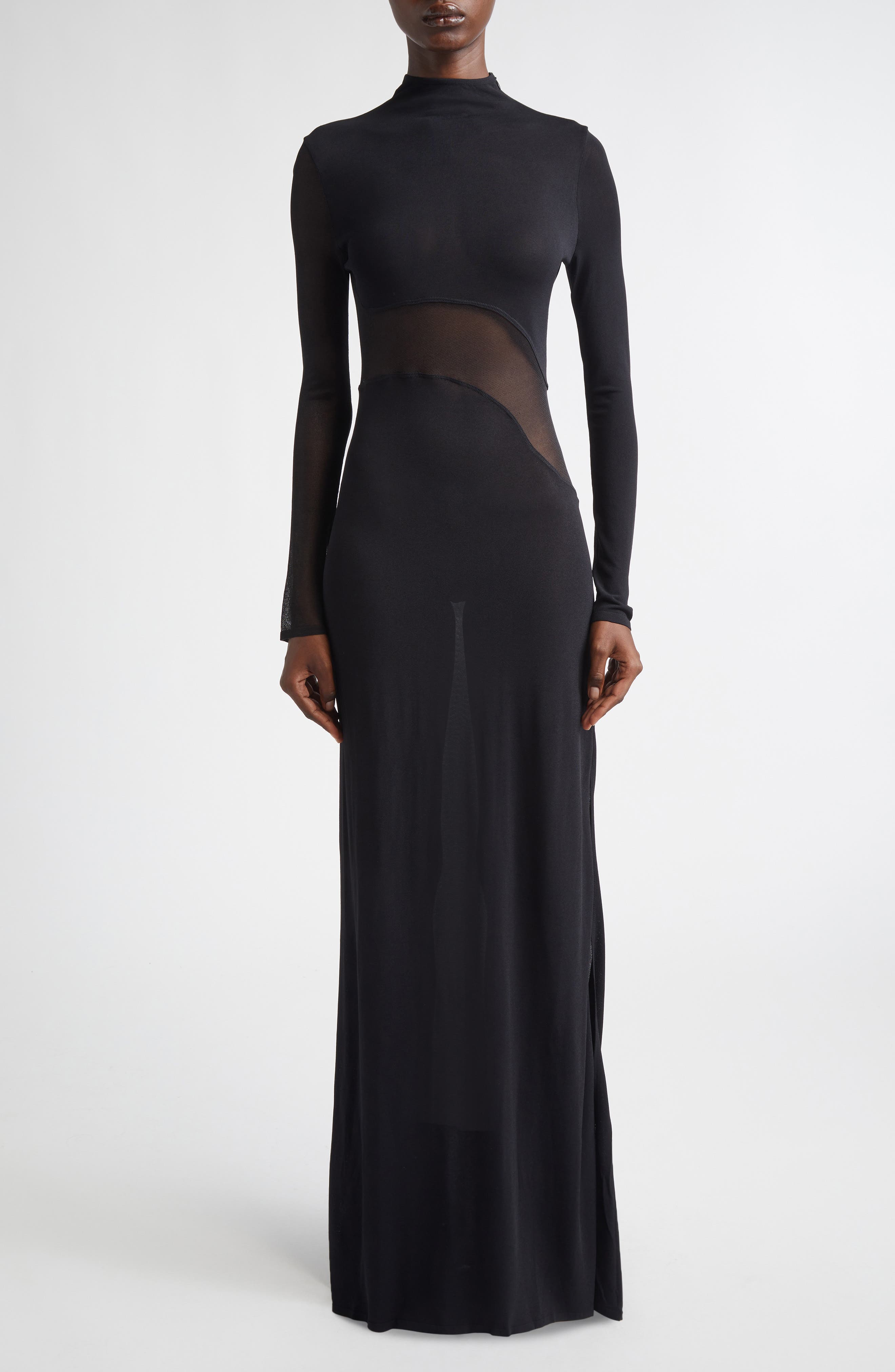 Mesh Inset Long Sleeve Jersey Dress