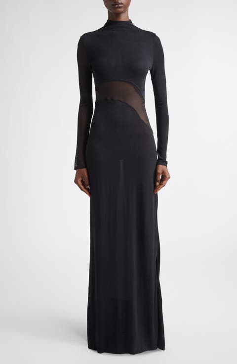 Mesh Inset Long Sleeve Jersey Dress