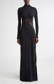 Alaïa Mesh Inset Long Sleeve Jersey Dress