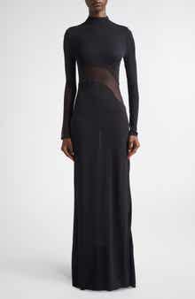 Mesh Inset Long Sleeve Jersey Dress