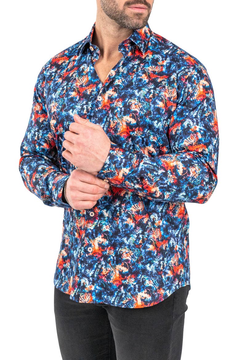 Fibonacci Absolem Blue Contemporary Fit Button-Up Shirt, Alternate, color, BLUE