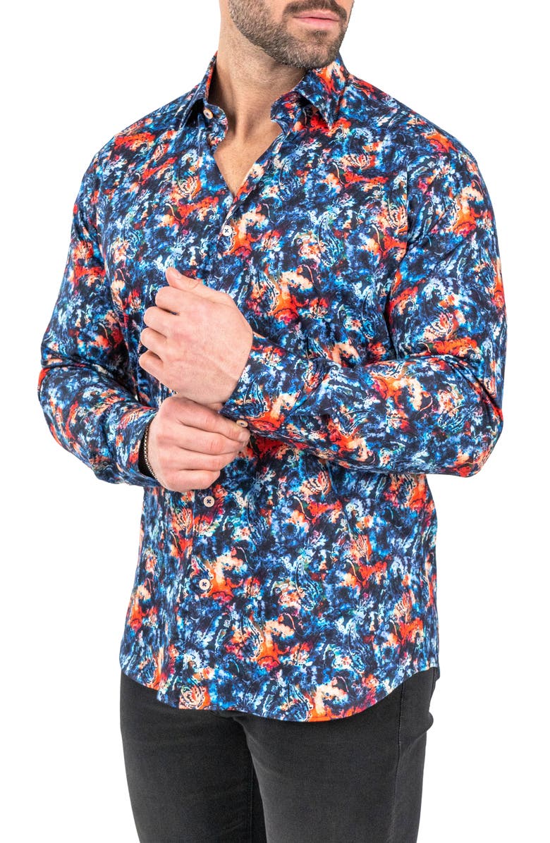 Maceoo Fibonacci Absolem Blue Contemporary Fit Button-Up Shirt, Alternate, color, Blue