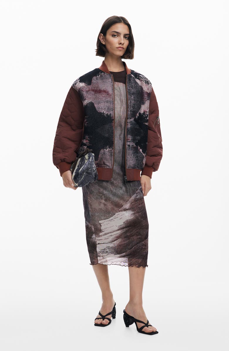 Desigual Onion Quilted Puffer Bomber Jacket, Alternate, color, Dark Brown